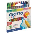 Etui crayons a la cire cera giotto forme ronde 8mm 9cm    lavable 12 unites coloris     assortis
