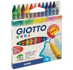 Etui crayons a la cire cera giotto forme ronde 8mm 9cm    lavable 12 unites coloris     assortis