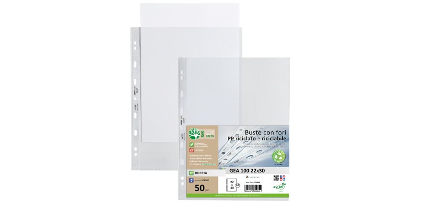 Buste forate Gea 100 - PP riciclato - buccia medium - 22 x 30 cm - Sei rota - conf. 50 pezzi