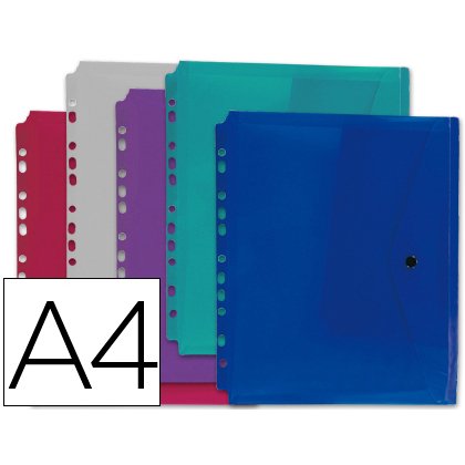 Pochette enveloppe liderpapel polypropylène 180 microns a4 210x297mm 50f résistant perforée coloris assortis pack 5u