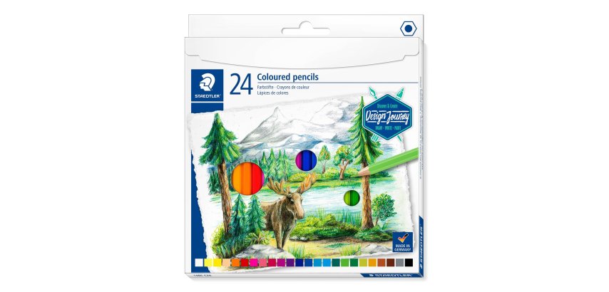 Crayon couleur staedler design journey hexagonal mine douce coloris assortis carton de 24 unites