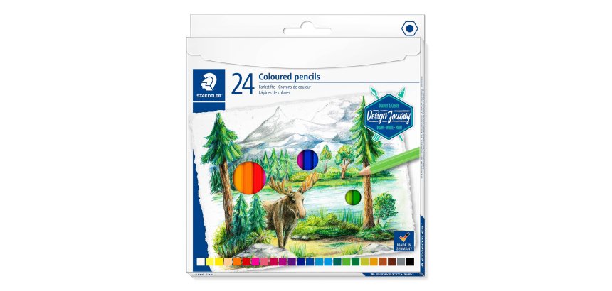 Crayon couleur staedler design journey hexagonal mine douce coloris assortis carton de 24 unites