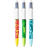 Stylo-bille bic 4 couleurs classiques pointe moyenne 1mm retractable rechargeable      corps effet velours coffret 3