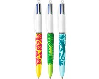 Stylo-bille bic 4 couleurs classiques pointe moyenne 1mm retractable rechargeable      corps effet velours coffret 3