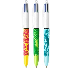 Stylo-bille bic 4 couleurs classiques pointe moyenne 1mm retractable rechargeable      corps effet velours coffret 3