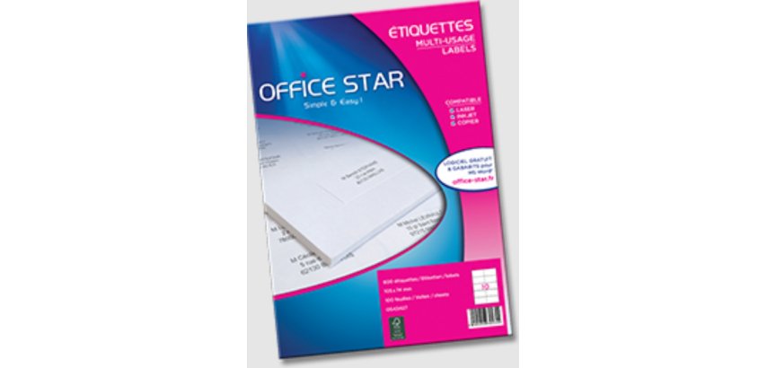 Etiquette office star impression laser jet encre et copieur 199,6x289,1mm coloris blanc pochette 100 unites