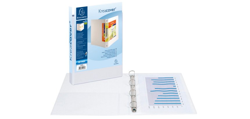 Classeur PP personnalisable Kreacover - 4 anneaux en D 20mm - A4 maxi - Blanc