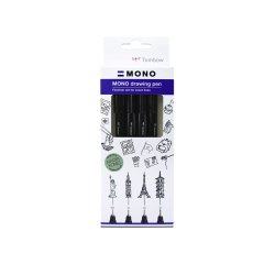 Stylo-feutre tombow mono drawing pen set fine 4 pieces 005 01 03 05 coloris noir
