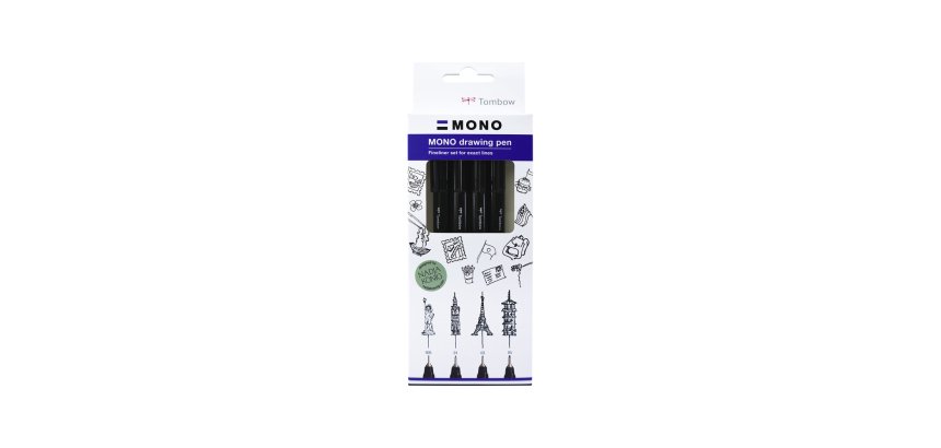 Stylo-feutre tombow mono drawing pen set fine 4 pieces 005 01 03 05 coloris noir