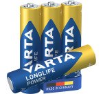 Varta Longlife Power, Batteria Alcalina, AAA, Micro, LR03, 1.5V, Blister da 4, Made in Germany