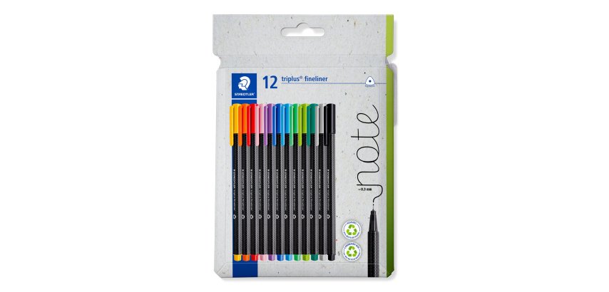 Feutre staedtler triplus fineliner 334 triangulaire    pointe superfine 0,3mm        coloris assortis etui carton