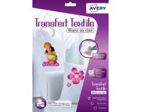 Transfert textile avery a4 jet d encre paquet de 8       coloris blanc ou clair