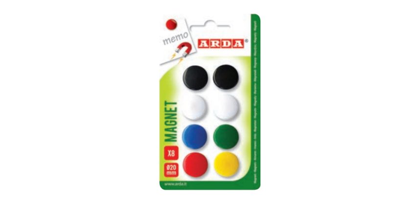 ARDA ACL01 fridge magnet Plastic Assorted colours, Black, Blue, Green, Red, White, Yellow 8 pc(s)