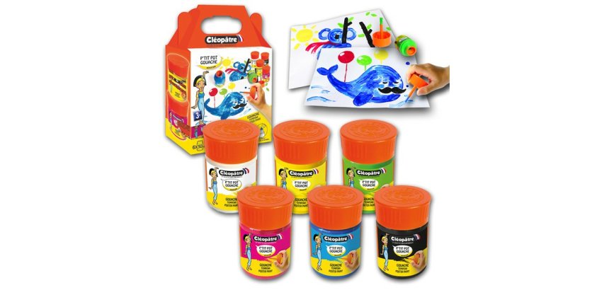 Gouache cleopatre lot de 6 ptit pots de 50 ml avec       pinceau et entonnoir int gr   coloris assortis