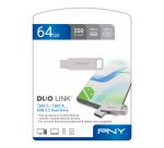 PNY DUO LINK USB flash drive 64 GB USB Type-A / USB Type-C 3.2 Gen 1 (3.1 Gen 1) Stainless steel