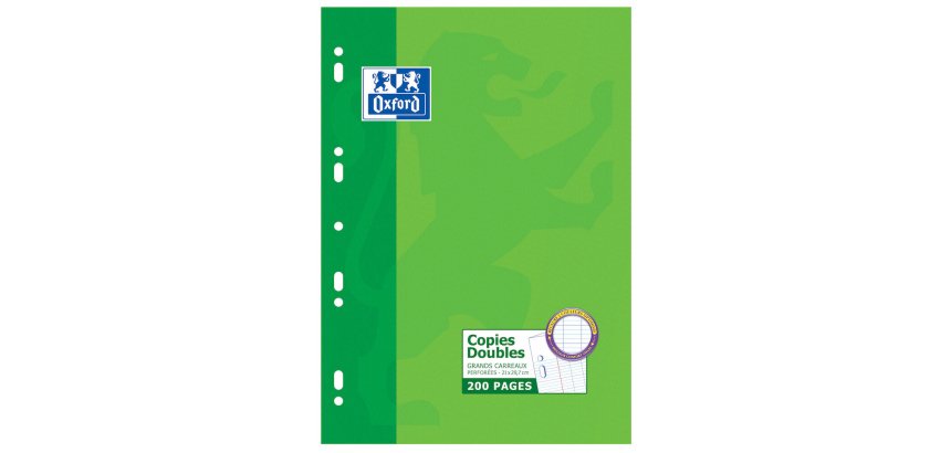 Copies doubles Oxford A4 grands carreaux Seyès 200 pages étui carte vert