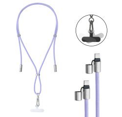 Intenso USB-C Charging Lanyard – Phone Necklace Cable, 60W Fast Charging, Adjustable Length, 1.65 m Nylon, USB-C to USB-C, purple