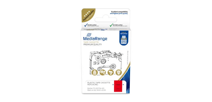 MediaRange MRBTZ431 labelprinter-tape Zwart op rood