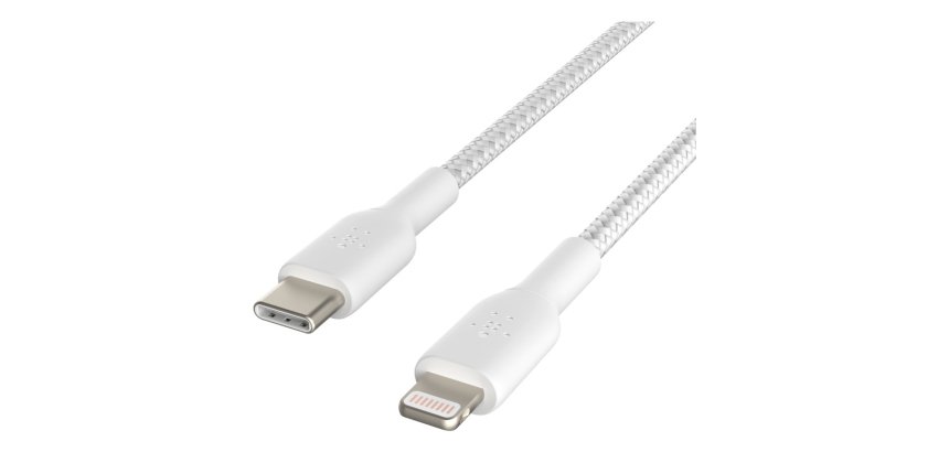 Cable trenzado belkin caa004bt1mwh usb-c a lightning boost charge largo 1 m color blanco