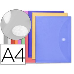 Pochette enveloppe liderpapel polypropylène 180 microns a4 297x210mm fermeture velcro coloris assortis pack 12 unités