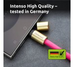 Intenso USB-C Charging Lanyard – Phone Necklace Cable, 60W Fast Charging, Adjustable Length, 1.65 m Nylon, USB-C to USB-C, neon pink