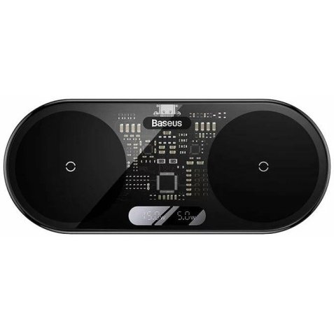 Baseus 2In1 20W Digital Led Display Auriculares, Auriculares, Smartphone Negro USB Cargador inalámbrico Interior