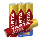 Varta Longlife Max Power, Batteria Alcalina, AAA, Micro, LR03, 1.5V, Blister da 4, Made in Germany
