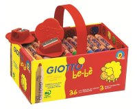 Crayon couleur giotto be-bè 105mm mine facile à tailler diamètre 7mm coloris vifs boîte 36 unités + 3 taille-crayons
