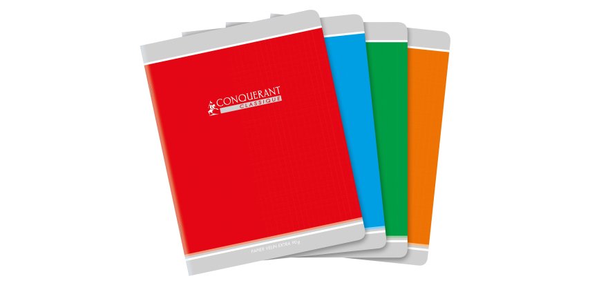 Cahier d'écriture piqué conquérant usage scolaire couverture vernie carte couchée a5+ 17x22cm 96 pages 90g séyès