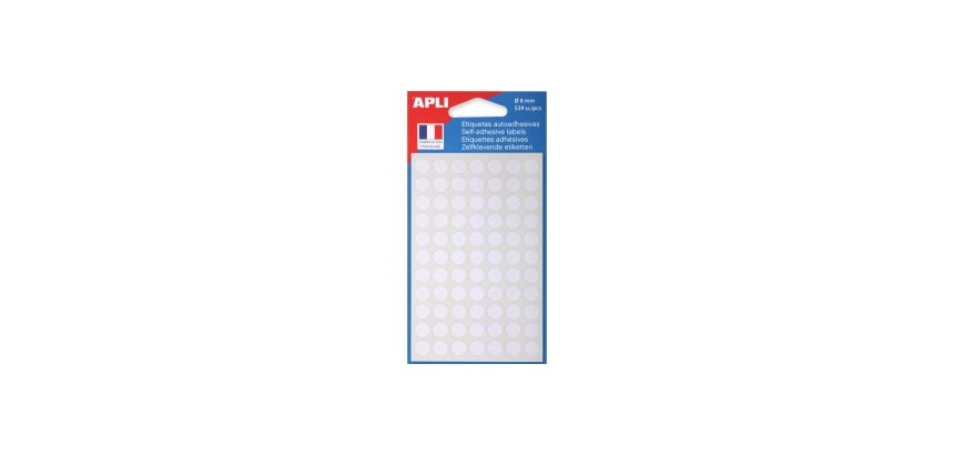 Pastille adhésive apli agipa diamètre 8mm permanente coloris blanc pochette 539 unités