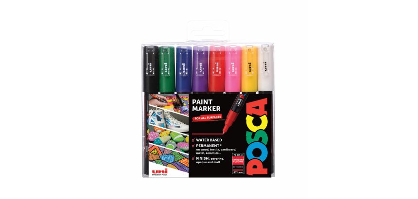 Marqueur posca pc1mc pointe conique extra fine trait      0,7-1mm coloris assortis      boite 8 unites