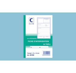 Carnet elve fiches intervention 21x14cm 50 feuillets numérotés en tripli original + 2 duplicata