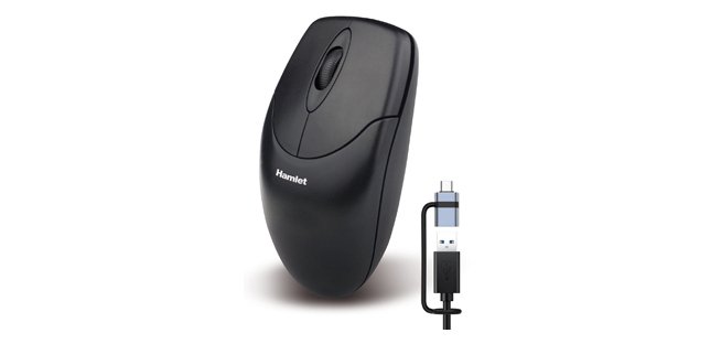 Hamlet XMICEU2-CX mouse Home Ambidextrous USB Type-A + USB Type-C Optical 1000 DPI