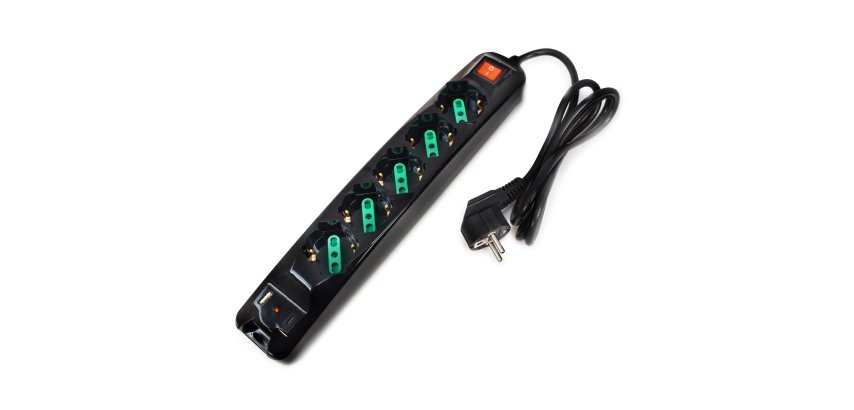 Tecnoware FMP5GIGUSB prolunghe e multiple 1,5 m 5 presa(e) AC Interno Nero