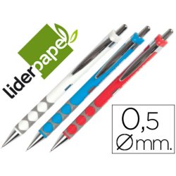 Porte-mine liderpapel plastique 0.5mm grip soft caoutchouc pointe et capuchon métalliques gomme mines coloris assortis