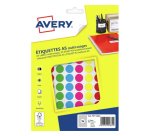 Pastille adhesive avery impression laser jet encre et copieur diametre 15mm         permanente coloris assortis