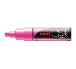 Marqueur craie uniball chalk pointe biseautee large 8mm ideale ardoise vitrine resiste pluie coloris rose fluo