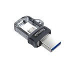 SanDisk Ultra Dual m3.0 lecteur USB flash 256 Go USB Type-A / Micro-USB 3.2 Gen 1 (3.1 Gen 1) Noir, Argent, Transparent