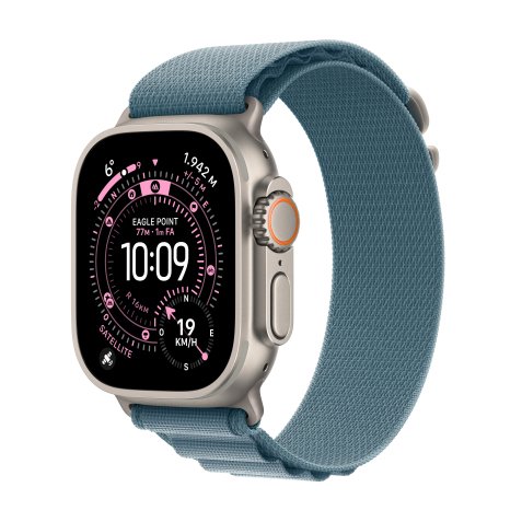 Apple watch Apple Watch Ultra 3 GPS + Cellular 49mm Boitier en Titane Naturel avec Boucle Alpine Bleu Clair - Medium