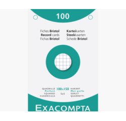 Étui de 100 fiches - bristol quadrillé 5x5 perforé 100x150mm - Blanc