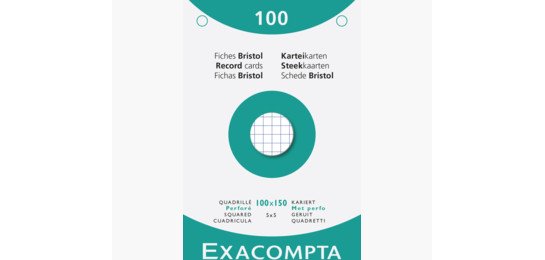 Fiches bristol, 100 x 150 mm, quadrillé, blanc