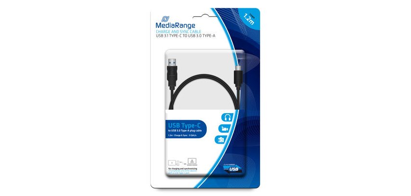 MediaRange MRCS160 câble USB USB 3.2 Gen 1 (3.1 Gen 1) 1,2 m USB A USB C 5 Gbit/s Noir