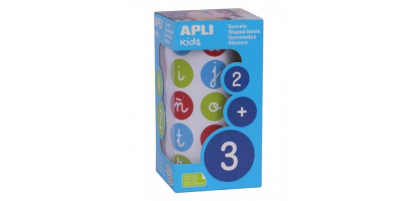 Gommette apli kids enlevable ronde 20mm abc majuscules multicolores rouleau 900 unités