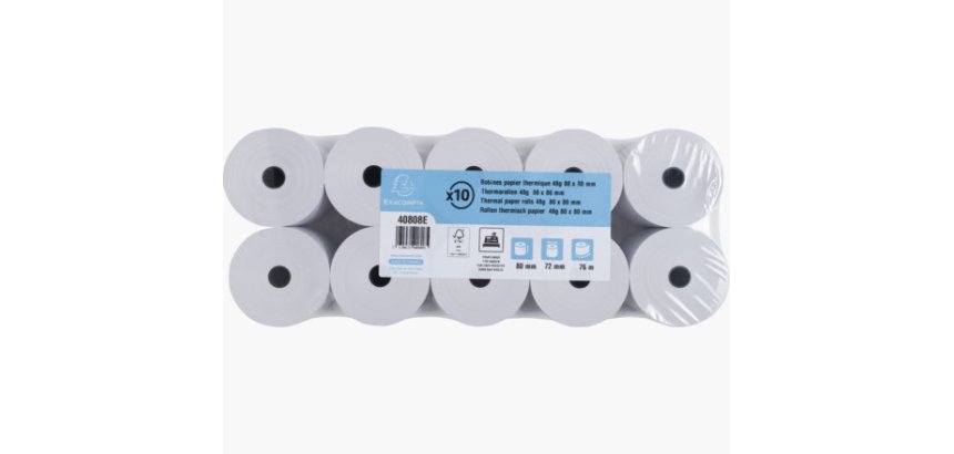 Bobines Caisses Exacompta 40808E - l 80 mm x L 76 m, Ø 72 mm - 1 pli(s) - paquet de 10