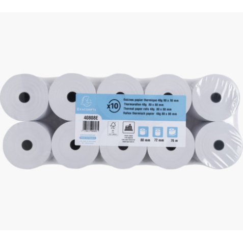 Bobines Caisses Exacompta 40808E - l 80 mm x L 76 m, Ø 72 mm - 1 pli(s) - paquet de 10