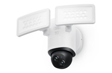 Eufy Security Floodlight Camera E340 con cable, giro de 360° e inclinación, grabación ininterrumpida, Wi-Fi de doble banda, 2000 lúmenes, activada por movimiento, cámara doble, compatible con HomeBase 3, almacenamiento local, sin cuota mensual