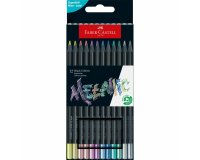 Crayon couleur faber castell black edition corps           triangulaire mine tendre tons metalliques pochette 12