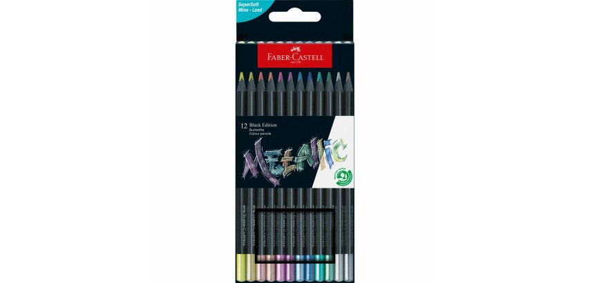 FABER-CASTELL Crayon de couleur Black Edition, étui de 12