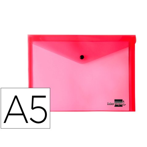 Pochette enveloppe liderpapel polypropylène 180 microns a5 210x148mm 50f fermeture bouton résistant transparent rouge