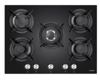 TELEFUNKEN Plaque gaz TGV5C, 70 cm, 5 foyers , verre noir